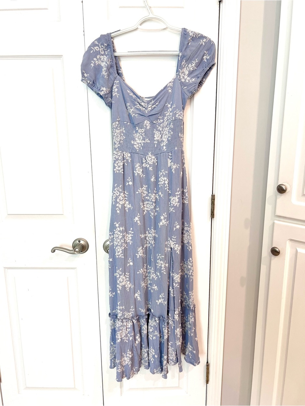 Altar'd State Periwinkle Floral Maxi Dress with Puff Sleeves